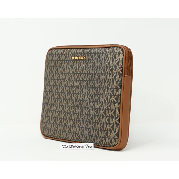 MICHAEL KORS KALI Medium Satchel w iPad Case Brwn Gold Signature Canvas NWT $678 - Picture 9 of 16